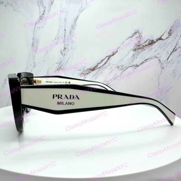 New PRADA Sunglasses Black White Talc Gold Symbole Oval Cat Eye Womens main image 8
